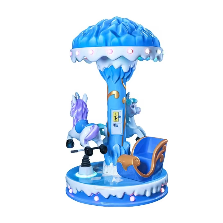 Durable 3-Player Indoor/Outdoor Carousel Horse Machine Coin-Operated Kiddie Ride for Shopping Malls Made Fiberglass Metal