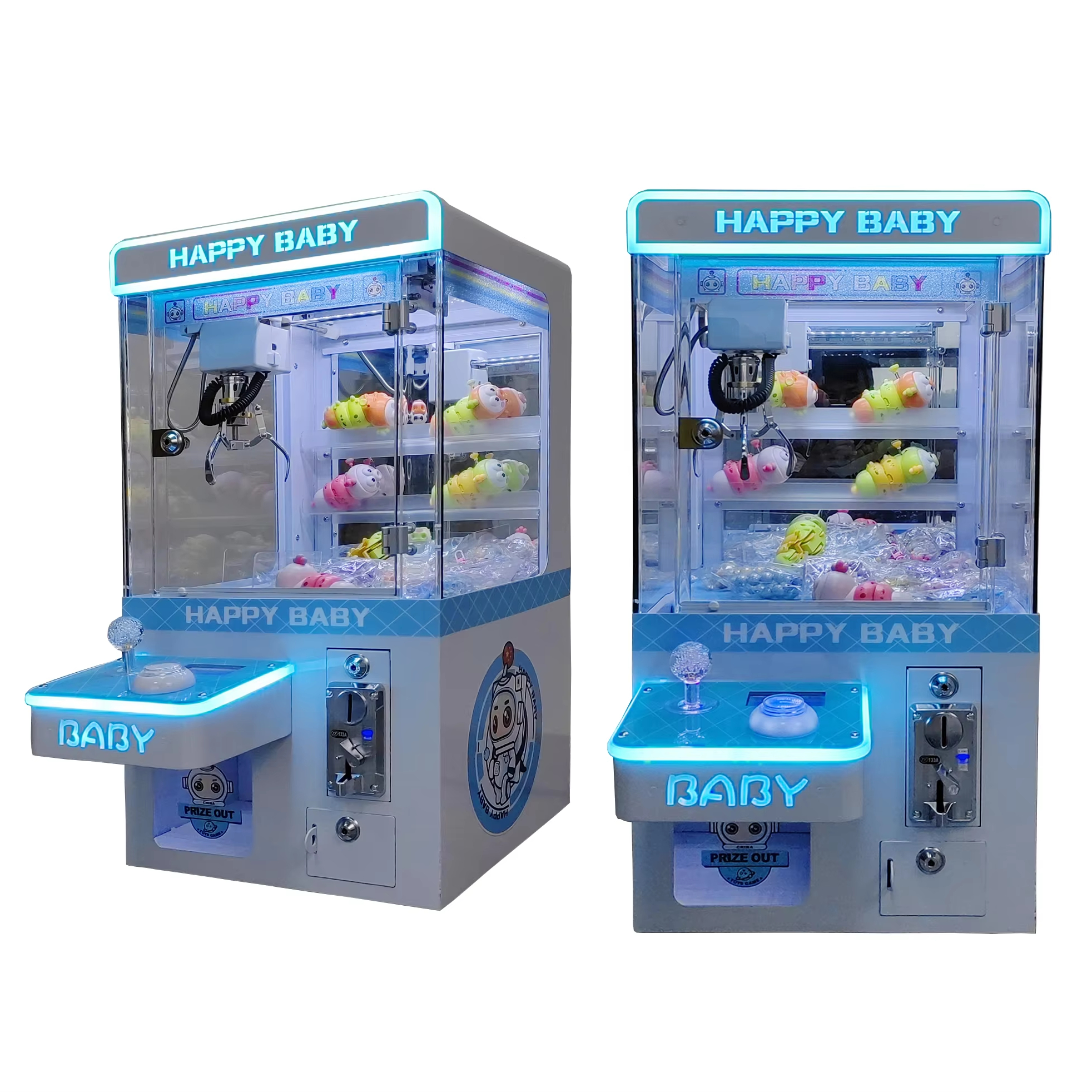 Mini Indoor Coin-Operated Crane Claw Machine 220V Metal Arcade with LED Lamps for Ages 6+ Game Center